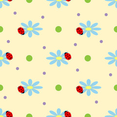 Ladybug and flower seamless pattern