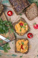 sandwich with tomato pate and chopped parsley - delicious breakfast