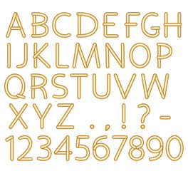 English alphabet and numbers. Capital letters and punctuation marks. Pattern brush is included in vector file.