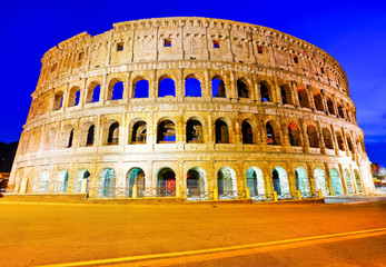 View of Colosseum at night in Rome, Italy