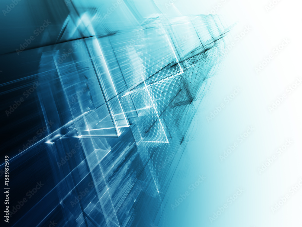 Poster Abstract background element. Fractal graphics series. Three-dimensional composition of intersecting grids. Information technology concept. Blue toned image.