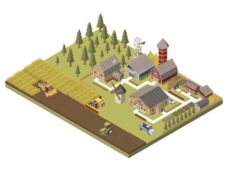 Farm Buildings And Cultivated Fields Illustration 