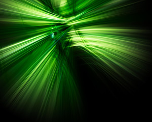  Abstract background element. Fractal graphics. Three-dimensional composition of traces and motion blur. Green and black colors.