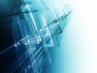 Abstract background element. Fractal graphics series. Three-dimensional composition of intersecting grids. Information technology concept. Blue toned image.