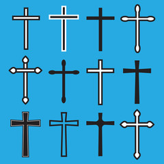Christian cross icons. line black christian cross. Cross vector