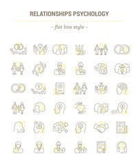 Vector graphic set.Icons in flat, contour,thin, minimal and linear design.Family Psychology. Psychology of marriage.Simple isolated icons.Concept illustration for Web site app.Sign,symbol,element.