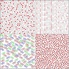 set of four backgrounds with white tone pointer lines and petals and hexagons and dots placed around the drawing