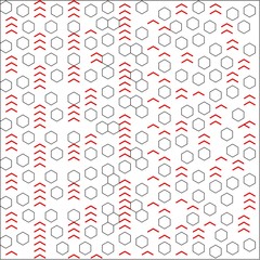 Abstract white background with white hexagons and red pointers randomly placed around the drawing