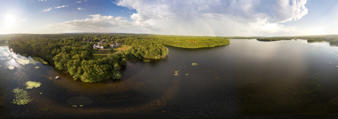 Full 360 Degree Panorama New England Lake Rainbow