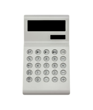 White calculator isolated over white. Photo includes two clipping paths outer edge and screen