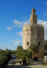 Fototapeta na wymiar Sevilla, Torre del Oro, Andalucía, paisaje urbano