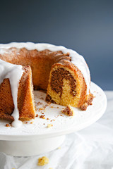 Sliced marble cake on a serving plate