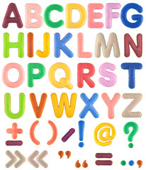 Naklejka premium ABC. Handmade multicolor Alphabet set with punctuation marks from felt isolated on white background