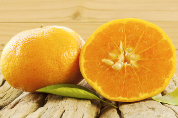 Oranges on wooden background