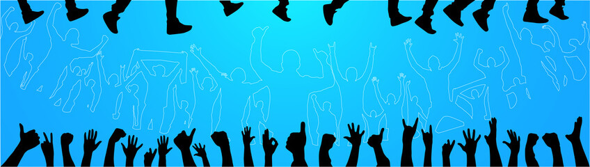 Running people and cheering fans.