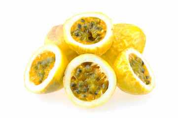 Ripe passion fruit isolated over white background