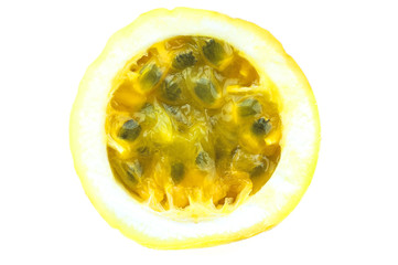 Half cut of ripe passion fruit isolated over white background