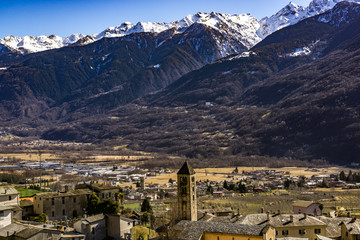 Fototapeta na wymiar View of Sondrio during Winter, Valtellina, Italy