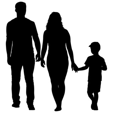 Silhouette Of Happy Family On A White Background. Vector Illustration.