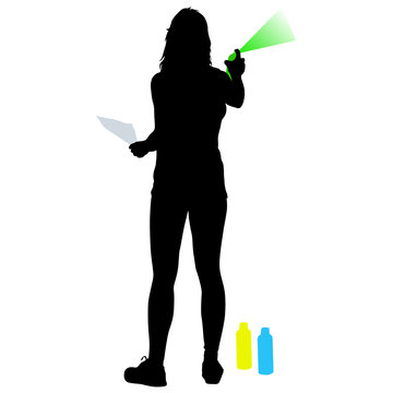 recommend clip art: Silhouette woman holding a spray on a white background. Vector illustration