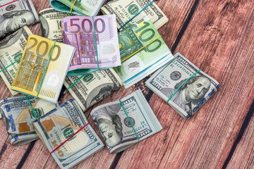 Obraz na płótnie Canvas Dollar vs euro notes as background for business concept.