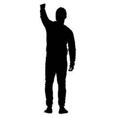 Black silhouettes man with arm raised. Vector illustration