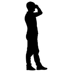Black silhouettes man with arm raised. Vector illustration