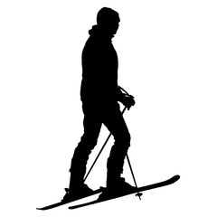 Skier standing on the snow. Vector sport silhouette