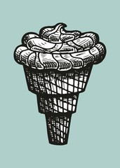 Fototapeta na wymiar ice cream in a waffle cone sketch