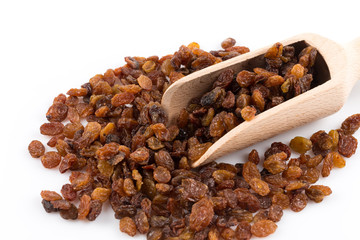 Sweet raisins on white