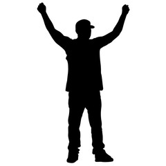 Black silhouettes man with arm raised. Vector illustration
