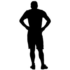 Black silhouette man holding hands on his hips. Vector illustration