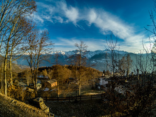 Fototapeta na wymiar Landscape of Valtellina, Italy, during winter