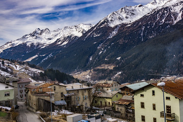 Snow in the Small Town of Bormio and its Mountains, Valtellina, Italy