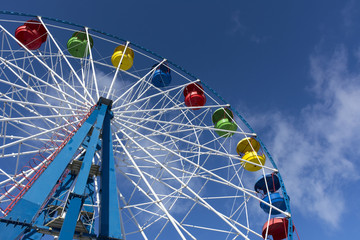 Ferris wheel, Sunny day, blue sky, clouds, ride, round, top