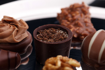 a lot of variety chocolate pralines