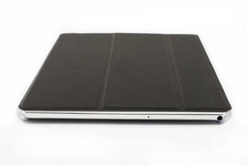 black tablet case isolated on white background closeup