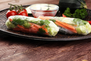 Vietnamese Salad spring roll, summer roll with vegetables, lettuce and rice noodles