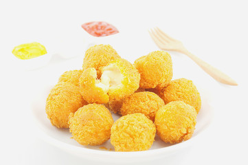 Fried cheese ball with potato and mustard  sauce