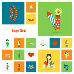 Diwali. Indian Festival Icons