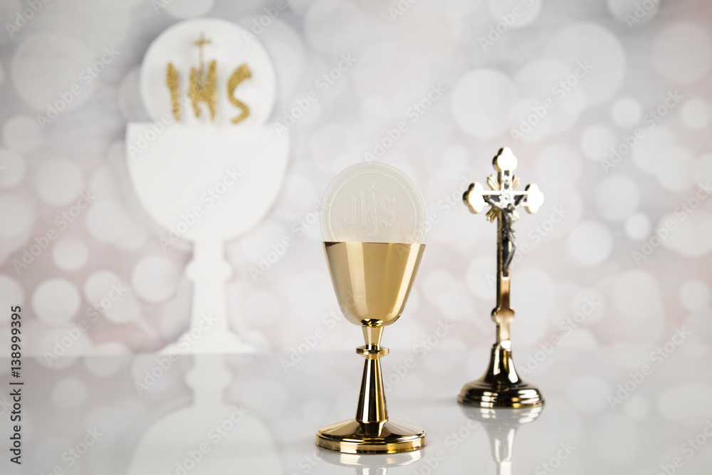 Wall mural holy communion a golden chalice, composition isolated on white