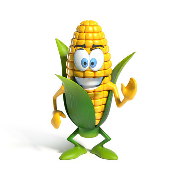 Corn cartoon character 3d rendering