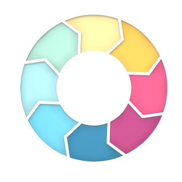 Diagramme de 8 &eacute;tapes pour fond de pr&eacute;sentation. Diagramme cyclique de huit fl&egrave;ches. Rendu 3D.
