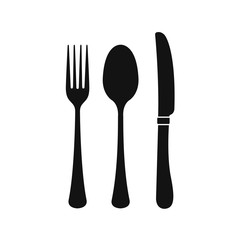 Cutlery on a transparent background. Fork knife and spoon silhouettes. Vector