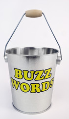 Empty shiny silver pail for BUZZWORDS