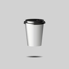 eps 10 vector realistic white cup mockup with black cover. Add your company name and logo