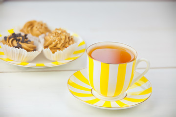 delicious hot green tea in  beautiful mug