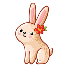 Hare with flower illustration. Vector illustration of a hare with flower on a white background.