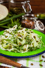 Cabbage Coleslaw Salad with Pumpkin Seeds. Selective focus.
