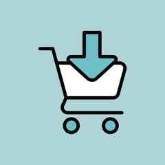 shopping card, trolley icon on blue background